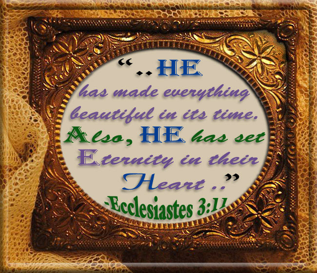 Favorite Bible Quote - ..HE has made everything beautiful in its time. Also, 
HE has set eternity in their heart.. Ecclesiastes 3:11 